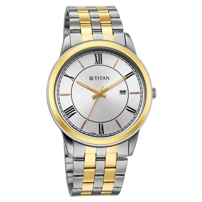 Titan Karishma Festive Analog with Silver Dial Dual Tone Stainless Steel Strap Watch for Men