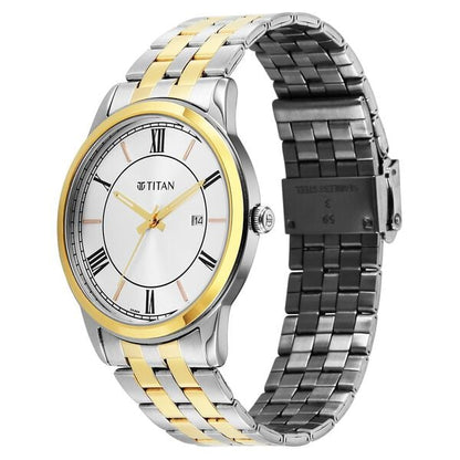 Titan Karishma Festive Analog with Silver Dial Dual Tone Stainless Steel Strap Watch for Men
