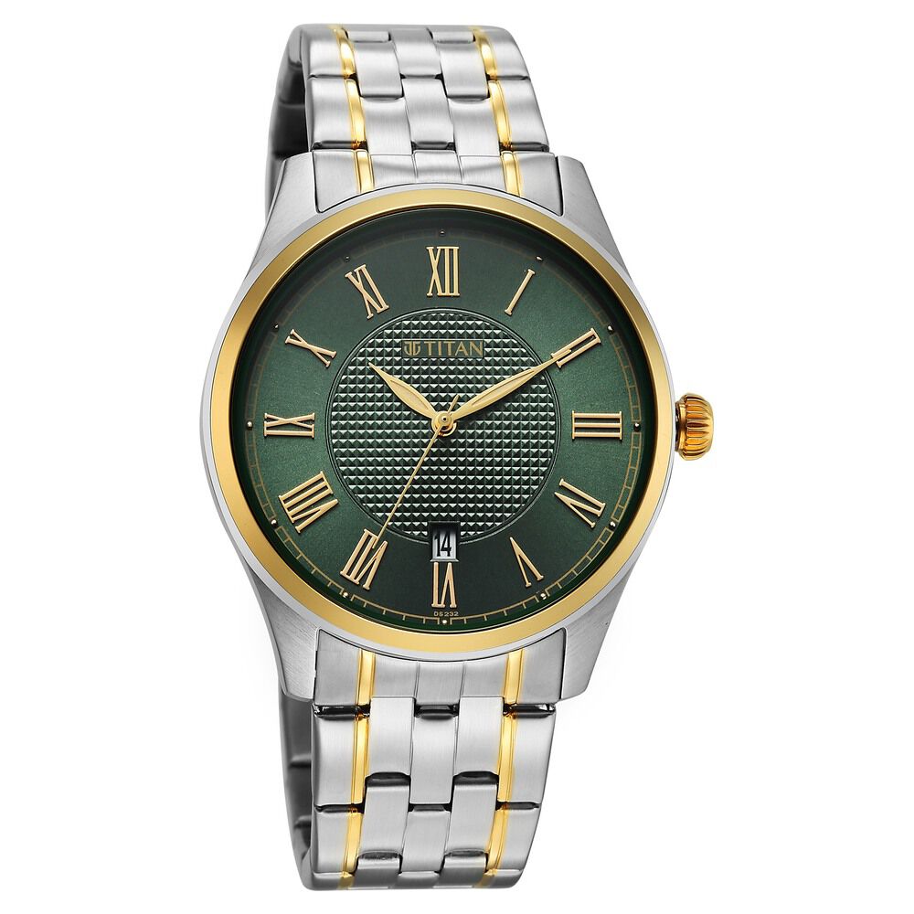 Titan Neo Roman Analog with Green Dial Dual Tone Stainless Steel Strap Watch for Men