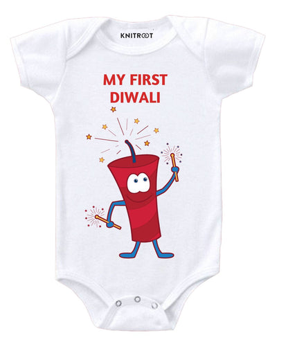 KNITROOT My First Diwali Firecracker Character Half Sleeves Onesie