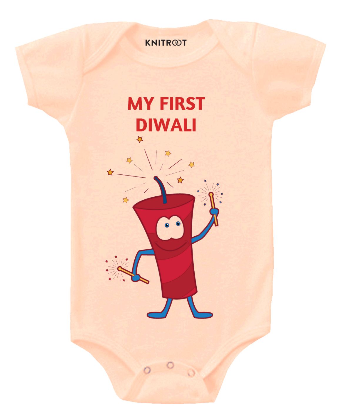 KNITROOT My First Diwali Firecracker Character Half Sleeves Onesie