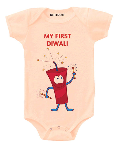KNITROOT My First Diwali Firecracker Character Half Sleeves Onesie