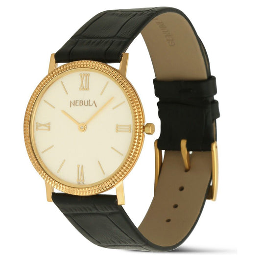 Titan Nebula Vintage 18k Gold Analog Leather Strap Watch for Men