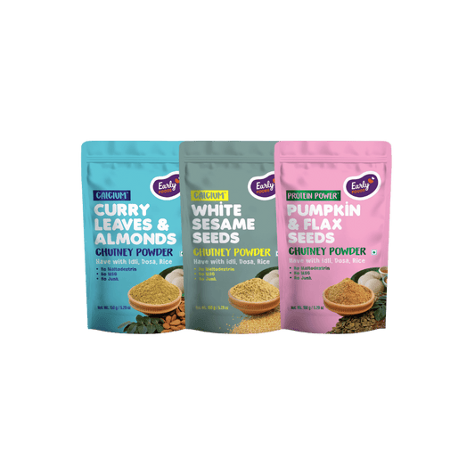 Early Foods Pack of 3 Chutney Powder Combo Curry Leaves Pumpkin Seeds Sesame Seeds