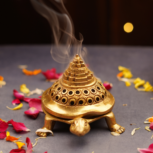 Servdharm Pure Brass Meru Shri Yantra and Turtle Loban Daan | Dhoop Dani | 816 g