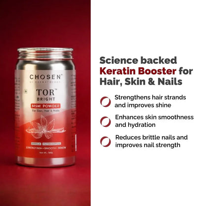 Chosen TOR Bright OptiMSM Methylsulfonylmethane MSM vegan supplement bottle, with capsules visible. - Image 3