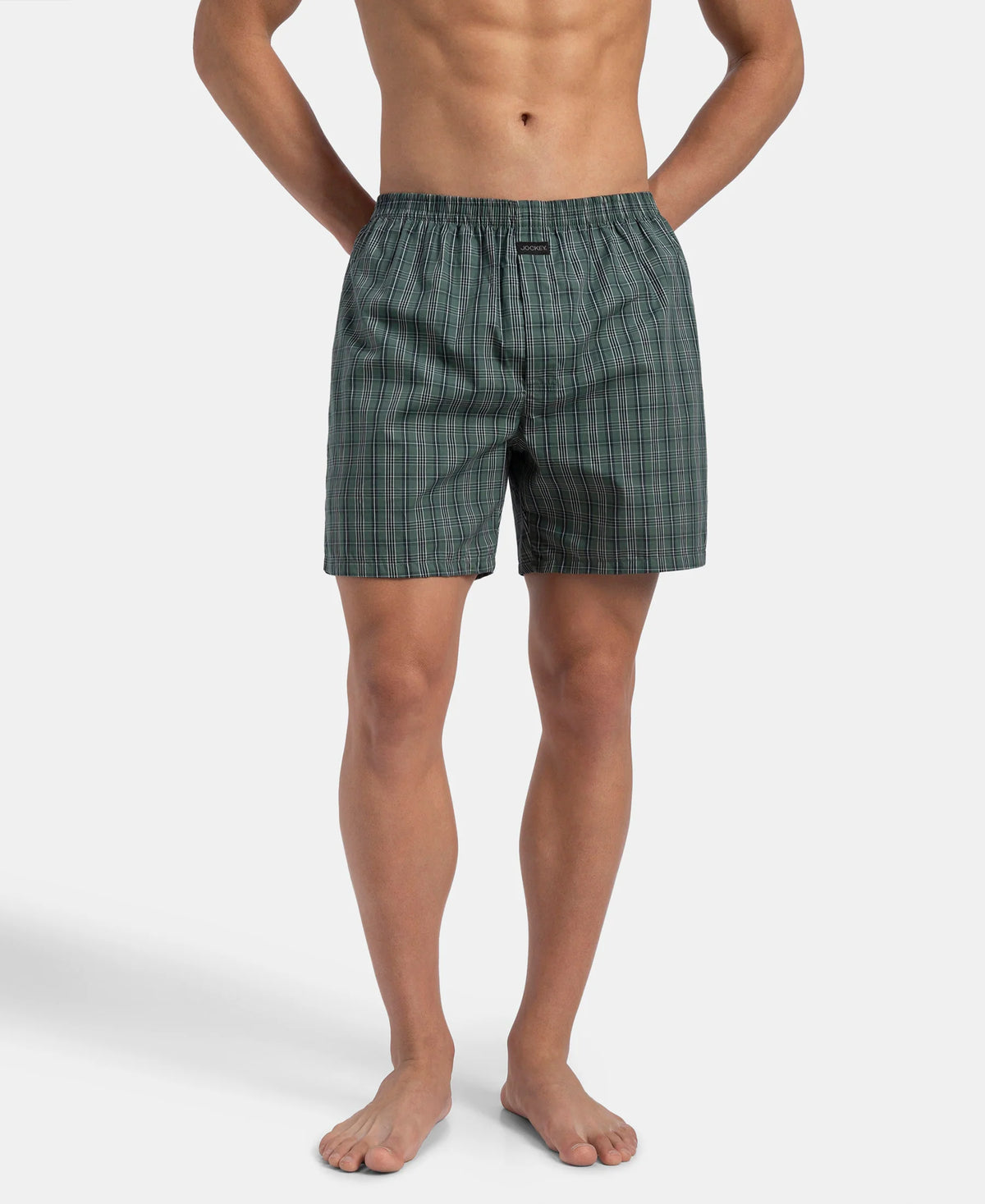 super combed mercerized cotton woven checkered boxer shorts with back pocket dark forest seaport teal pack of 2 1222