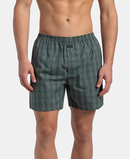 super combed mercerized cotton woven checkered boxer shorts with back pocket dark forest seaport teal pack of 2 1222