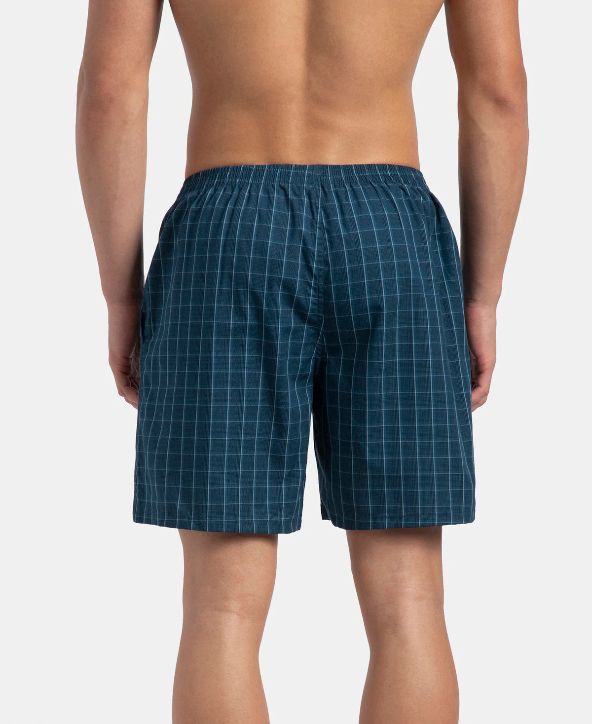 super combed mercerized cotton woven checkered boxer shorts with side pocket dark forest seaport teal pack of 2 1223