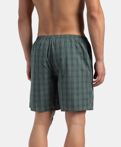 super combed mercerized cotton woven checkered boxer shorts with side pocket dark forest seaport teal pack of 2 1223