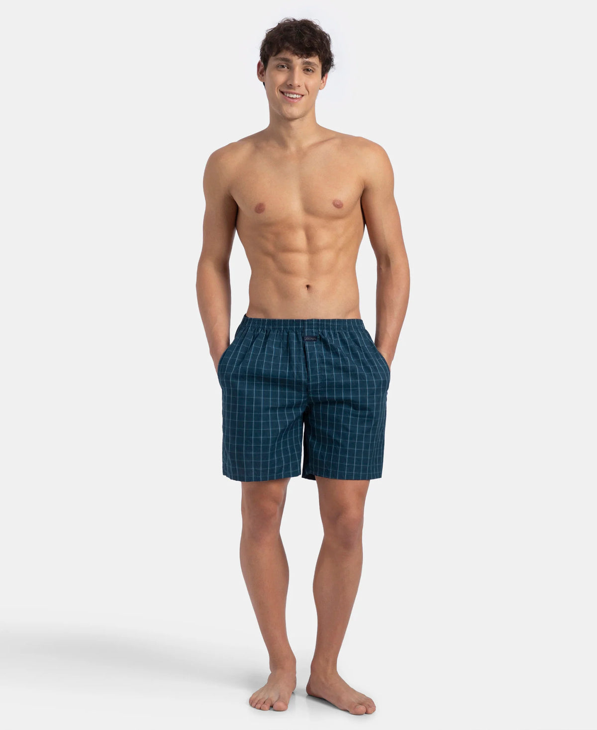 super combed mercerized cotton woven checkered boxer shorts with side pocket dark forest seaport teal pack of 2 1223