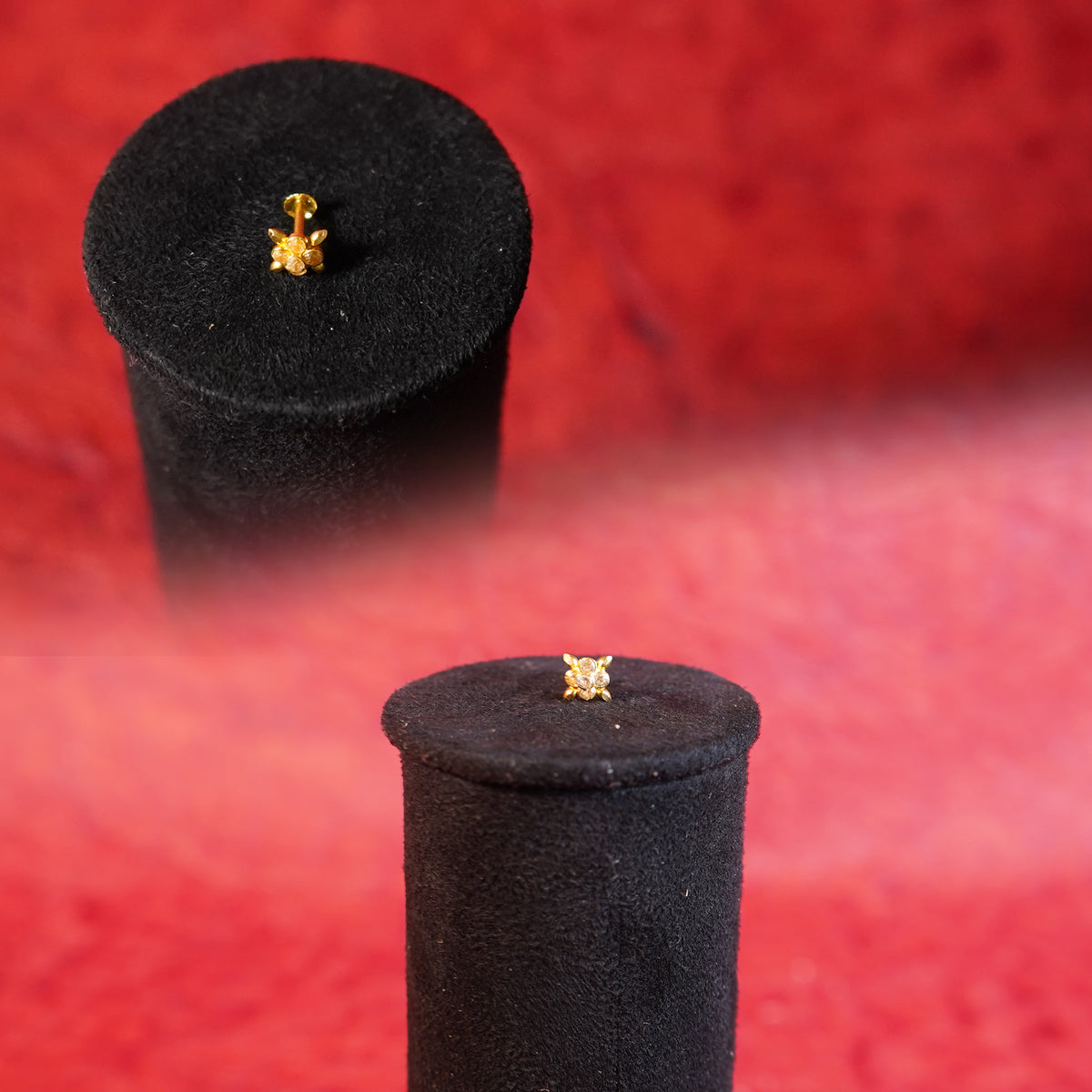 Pure Gold Desinged Nose Pin With White Stone 1.06g