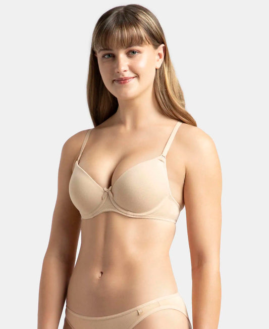 Under Wired Padded Super Combed Cotton Elastane Medium Coverage T Shirt Bra With Detachable Straps Light Skin 1245
