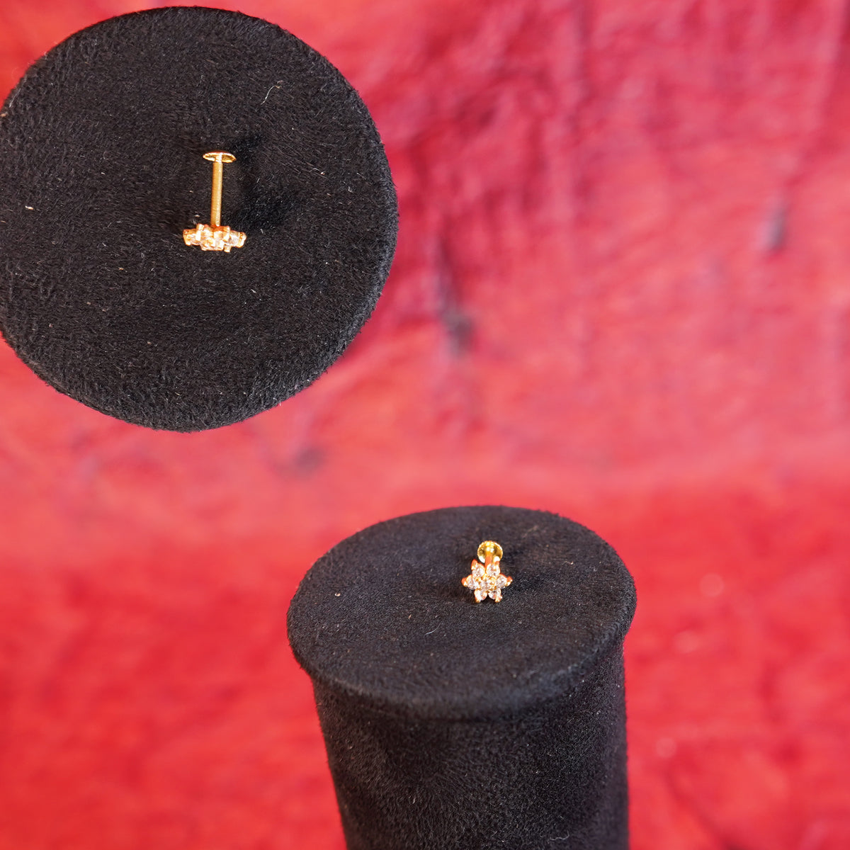 Pure Gold Star Designed Nose Pin With White Stone 0.82g