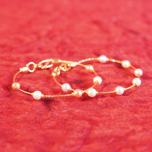 Pure Gold Baby Bangels With White And Pink Stone Beads 5.68g