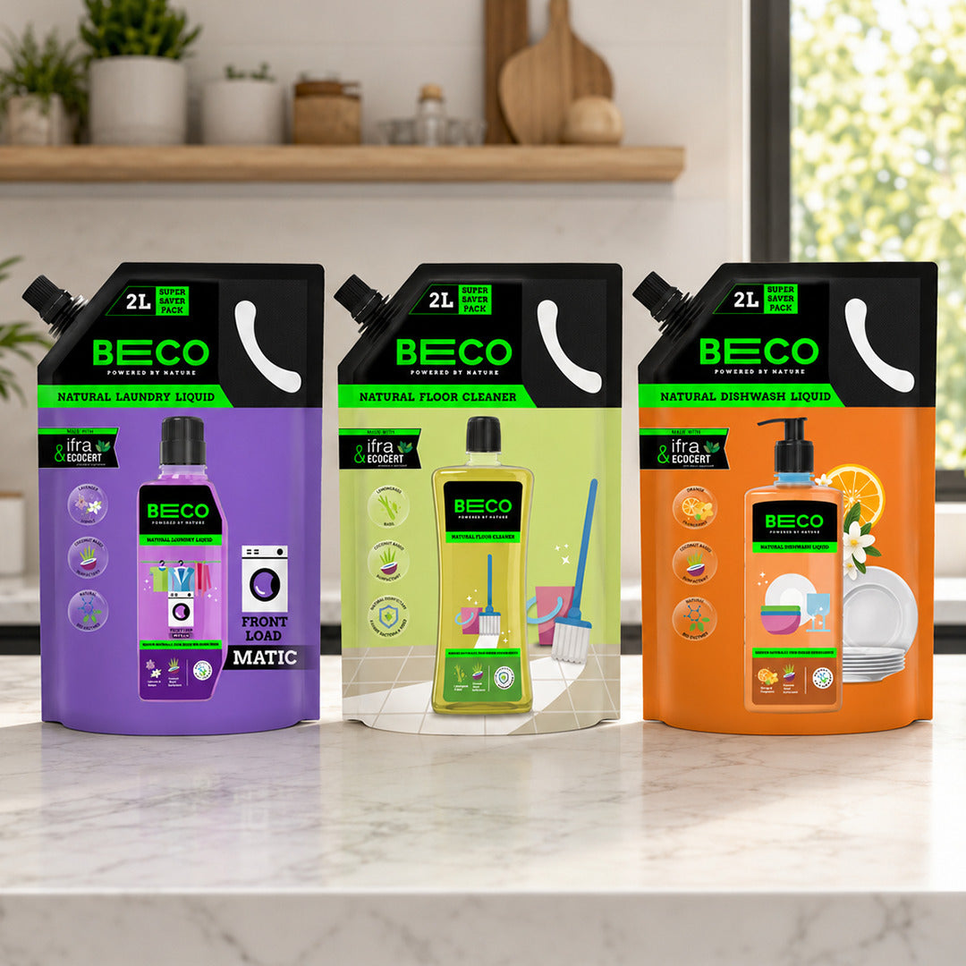 BECO Refill Combo Front load laundry Floor Cleaner and Dishwash Liquid 2+2+2 ltr image 1