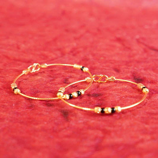 Pure Gold Baby Bangels With White And Black Stone Beads 6.69g