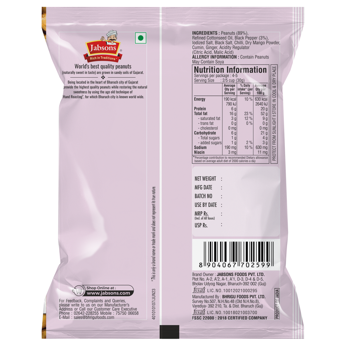 Jabsons Foods Black Pepper Roasted Peanuts