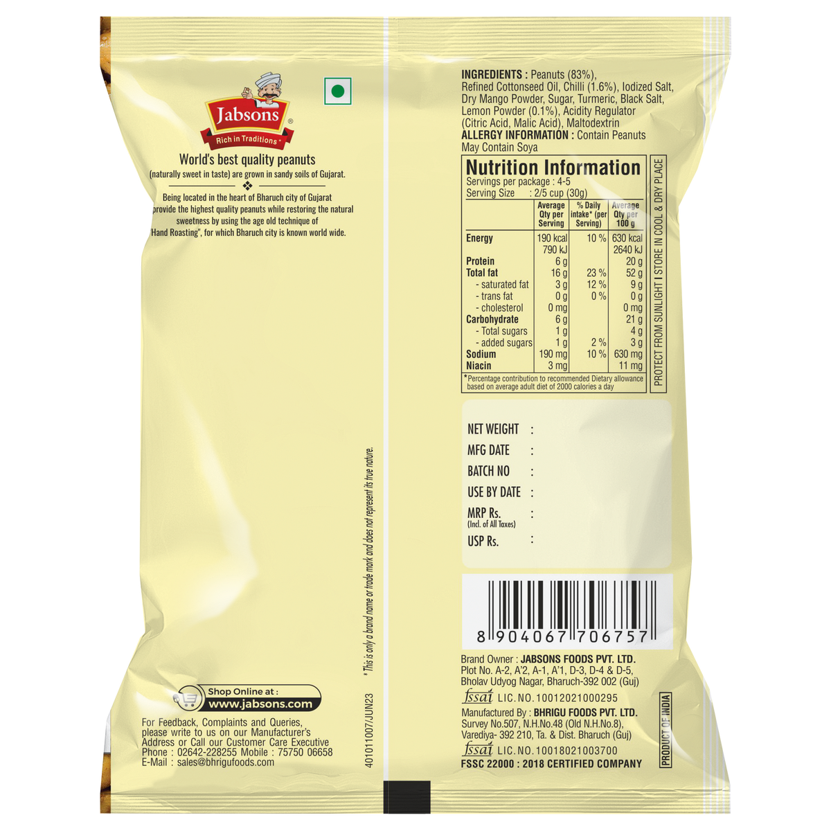 Jabsons Foods Lemon Chilli Roasted Peanuts