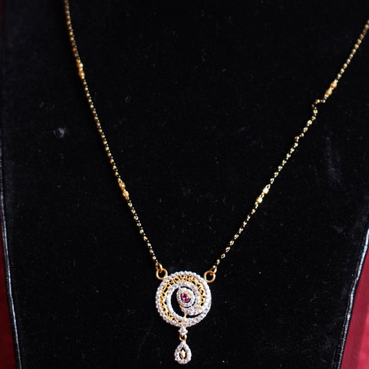Pure Gold Black Beads With Pink And White Stone Locket Type Mangalsutra 5.5g
