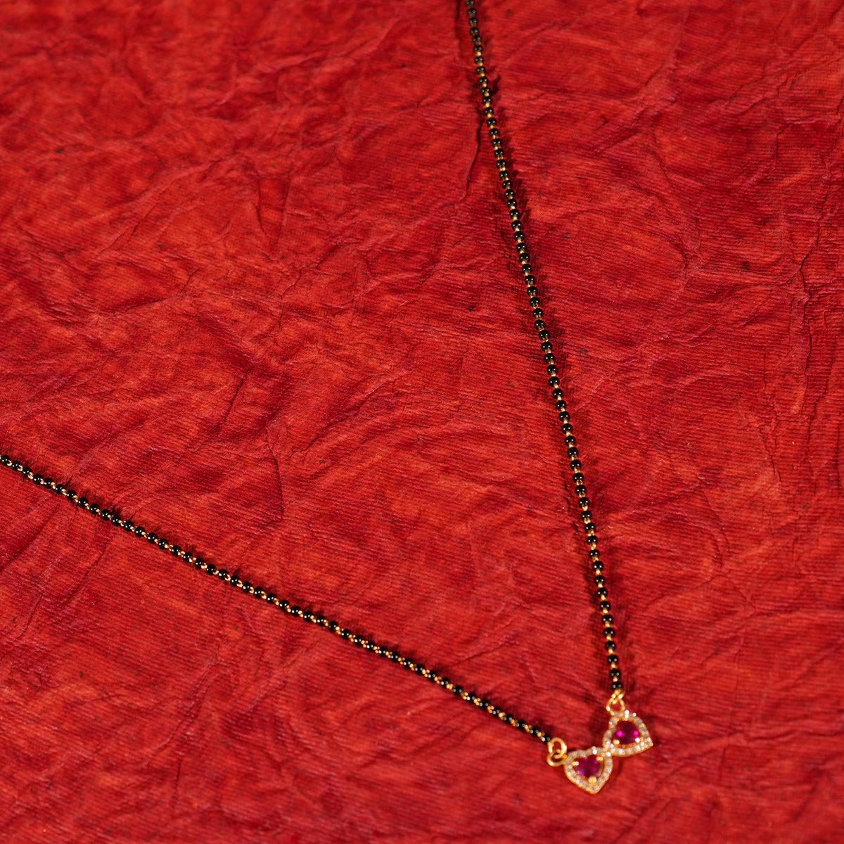 Pure Gold Black Beads With Pink And White Stone Heart Mangalsutra 6.34g