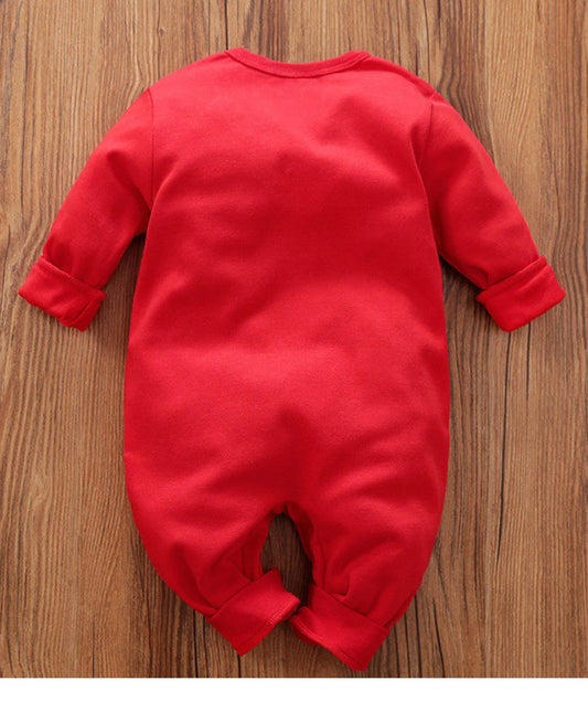 KNITROOT My First Diwali Gold Glitter Text Full Sleeves Romper Red