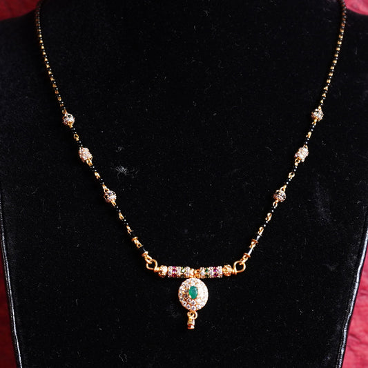 Pure Gold Black Beads With Pink, White And Litegreen Colourgold Links Mangalsutra 7.186g