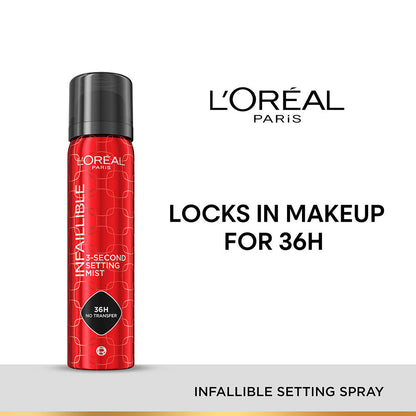L'Oreal Paris Infallible 3-Second Setting Spray, 36hr Long Lasting Makeup