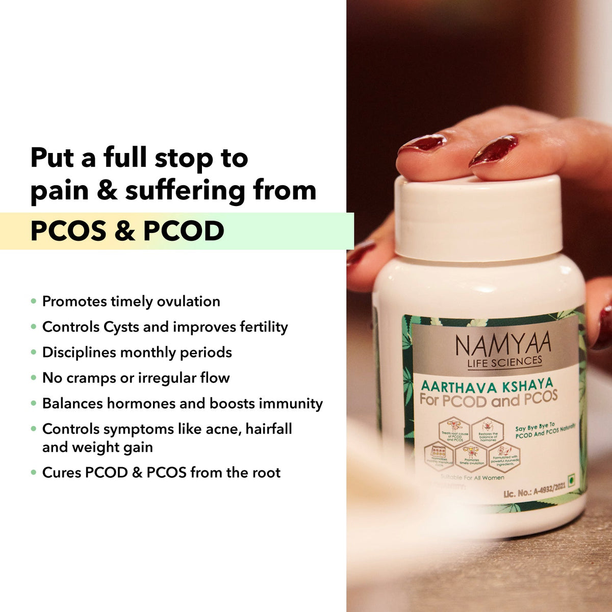 Herbal Namyaa Skincare Aarthava Kshaya tablets supporting overall cycle health.