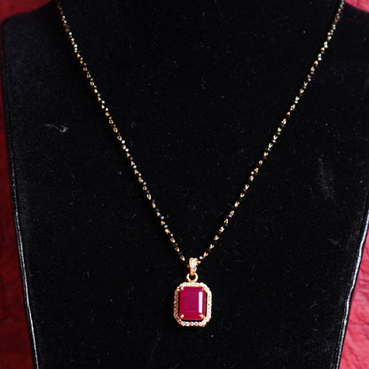 Pure Gold Black Beads With Pink Stone Locket Type Mangalsutra 8.32g