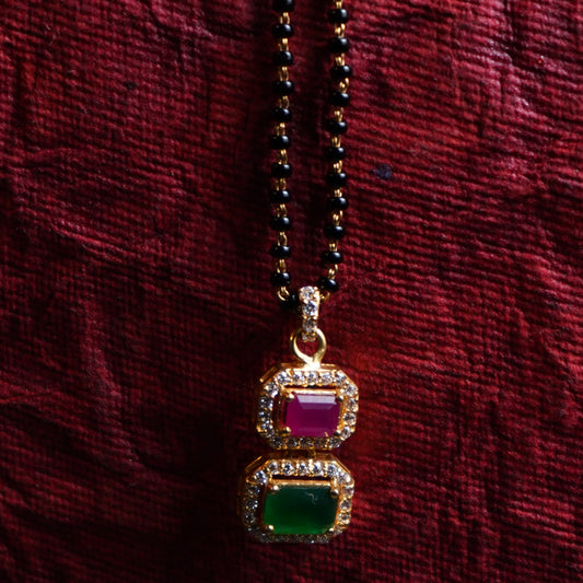 Pure Gold Black Beads With Pink Andgrean Locket Mangalsutra  7.942g