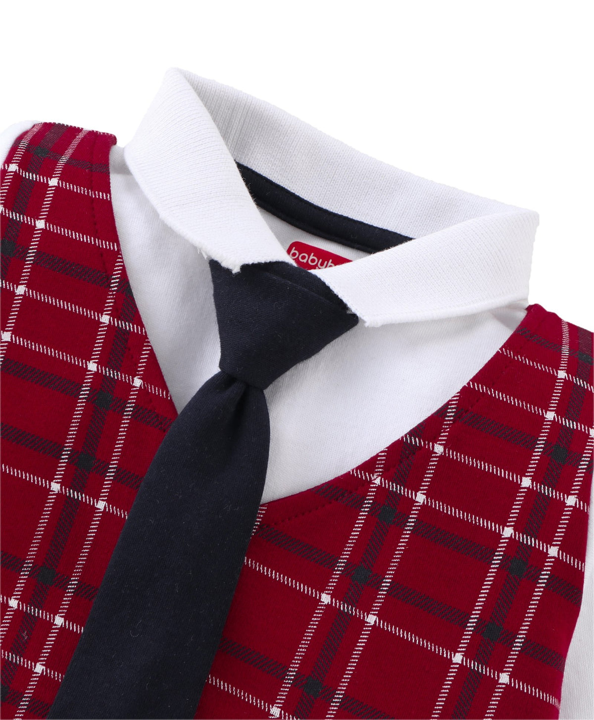 FirstCry Babyhug Cotton Full Sleeves Romper With Tie Checked Red and Black
