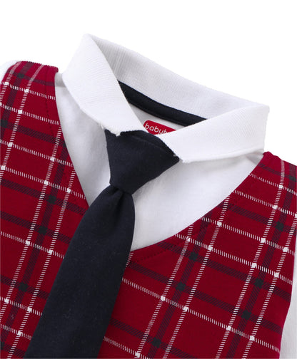FirstCry Babyhug Cotton Full Sleeves Romper With Tie Checked Red and Black