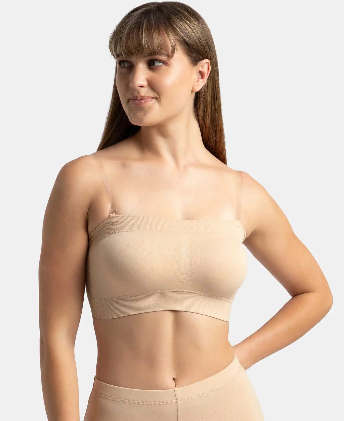Wirefree Padded Micro Touch Nylon Elastane Bandeau Bra With Removable Pads And Detachable Transparent Straps Light Skin 1545
