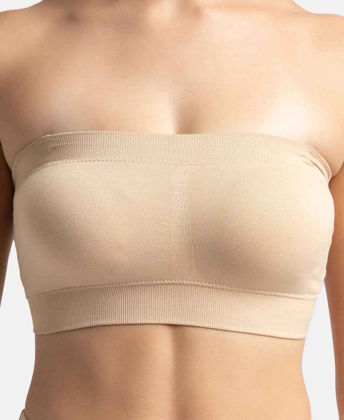 Wirefree Padded Micro Touch Nylon Elastane Bandeau Bra With Removable Pads And Detachable Transparent Straps Light Skin 1545