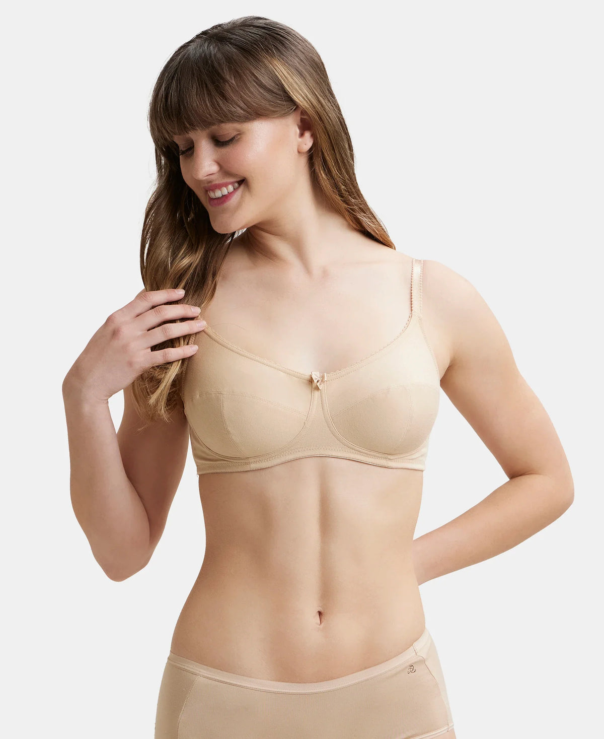 Wirefree Non Padded Super Combed Cotton Elastane Full Coverage Everyday Bra With Soft Adjustable Straps Skin 1615