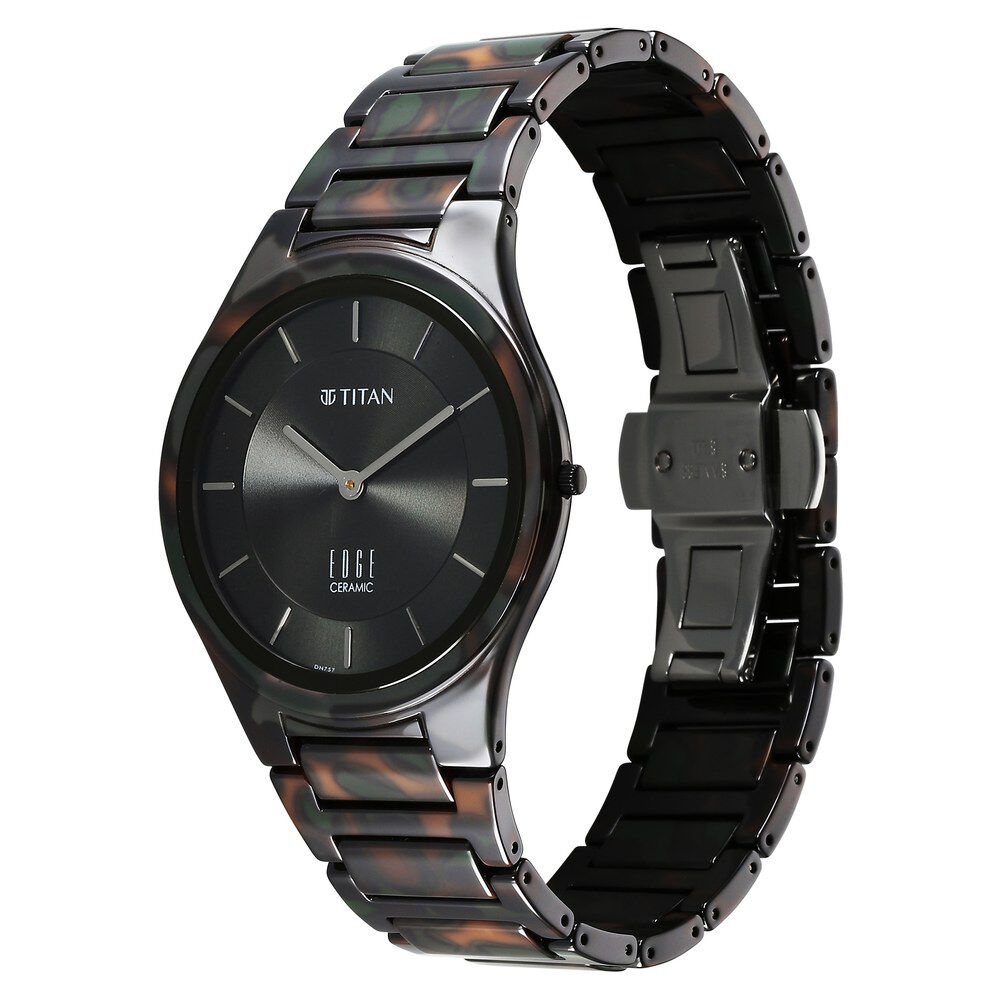 Titan Edge Ceramic Camo Quartz Analog Green Dial Green Ceramic Strap Watch For Men