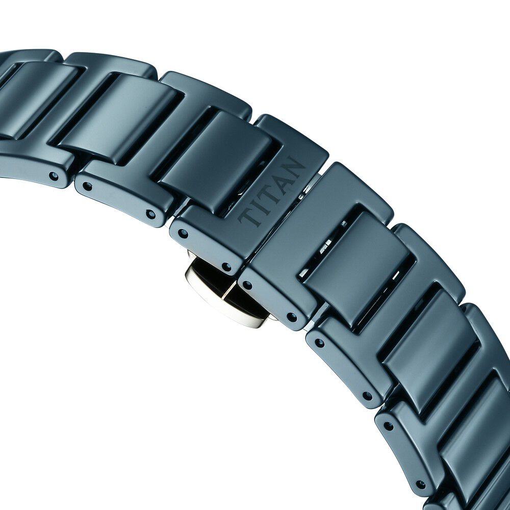 Titan Edge Ceramic Quartz in Glossy Electric Blue Dial Watch for Men