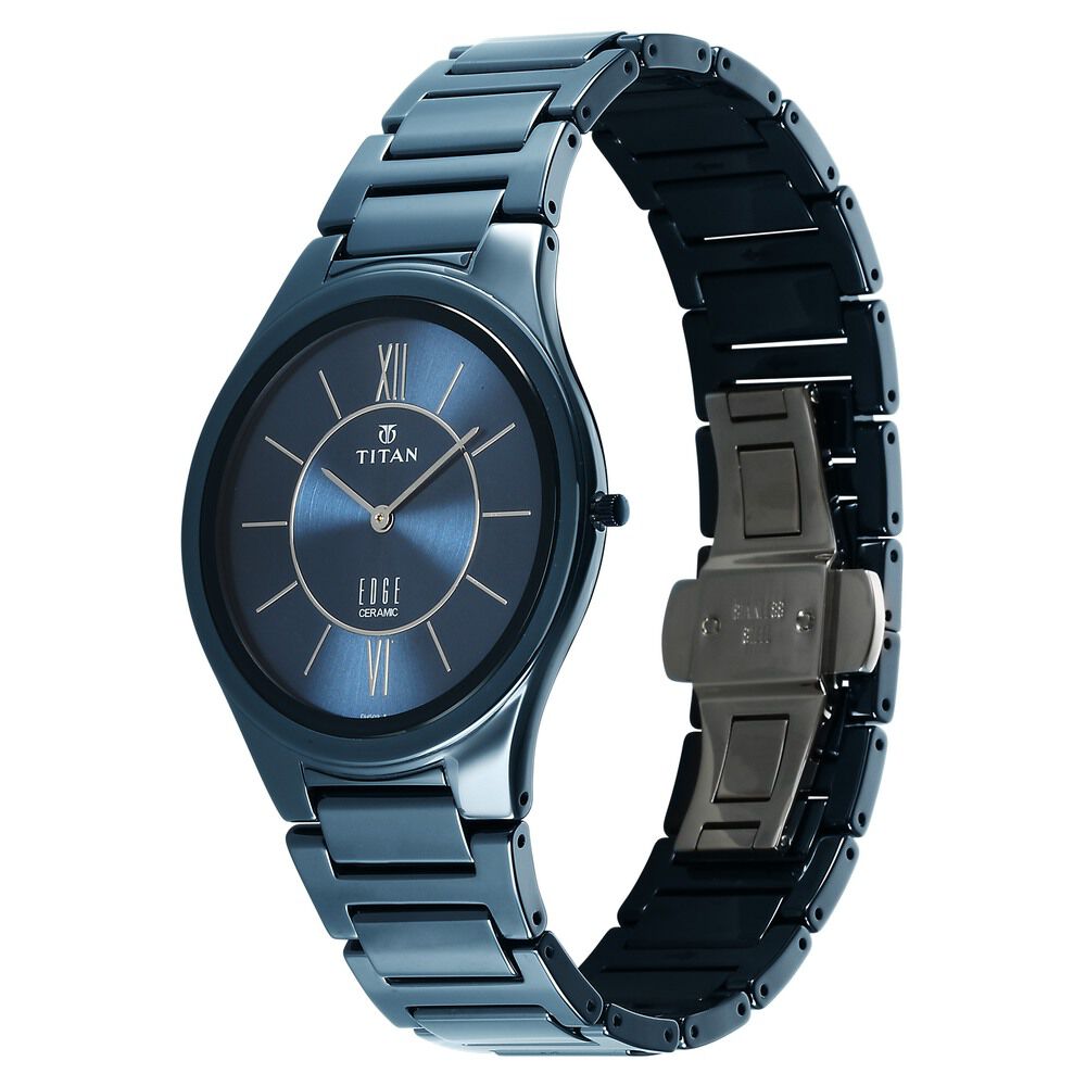 Titan Edge Ceramic Quartz in Glossy Electric Blue Dial Watch for Men