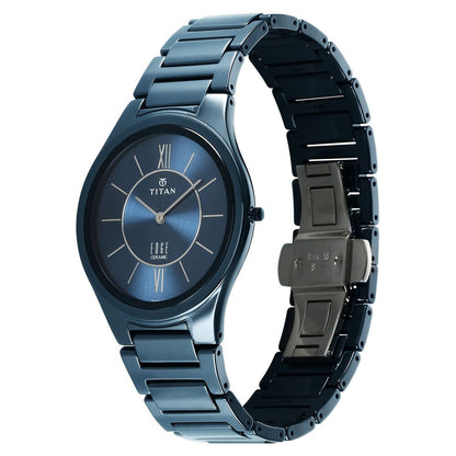 Titan Edge Ceramic Quartz in Glossy Electric Blue Dial Watch for Men