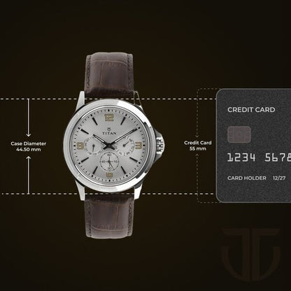 Titan Quartz Multifunction Silver Dial Leather Strap Watch for Men