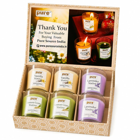 Pure Source India Scented Votive Candle Gift Set of 6 50 g Vanilla Lemongrass Lavender