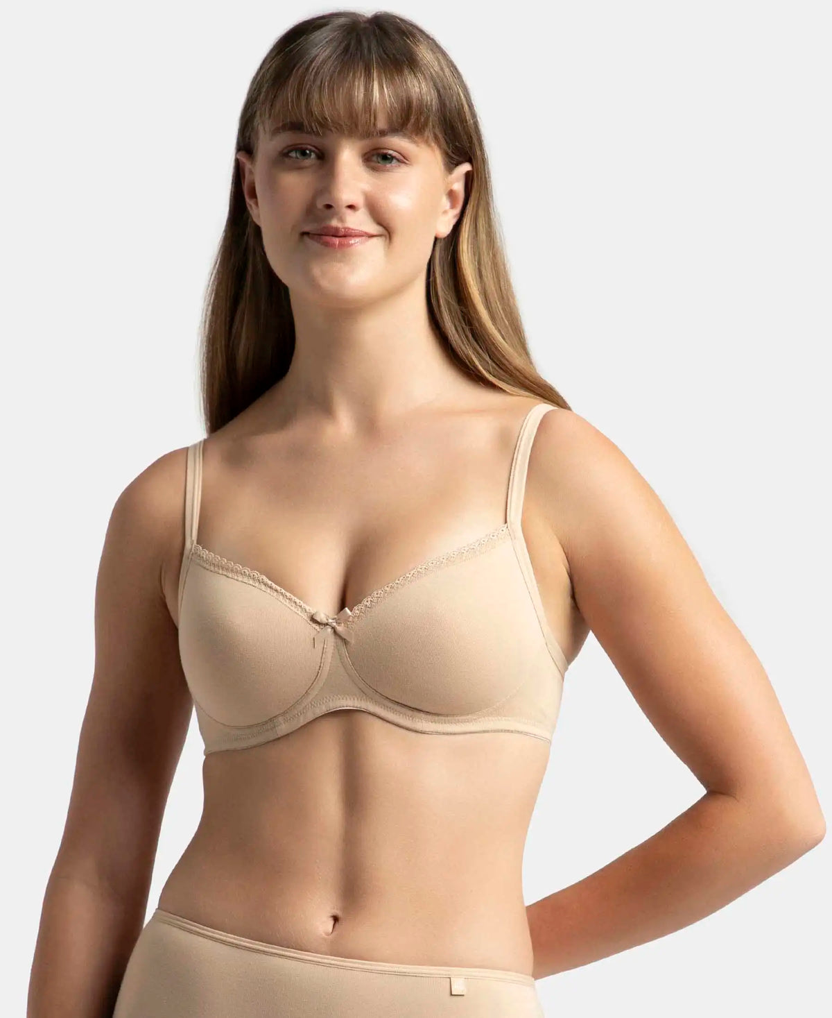 Wirefree Padded Super Combed Cotton Elastane Medium Coverage T Shirt Bra With Lace Styling Light Skin 1723