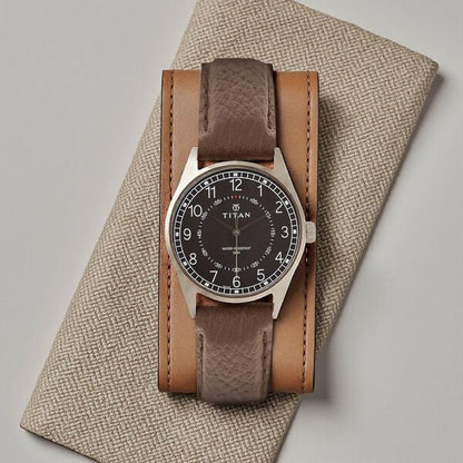 Titan Men's Timeless Charm: Men's Analog Watch with Black Dial and Brown Leather Strap Watch