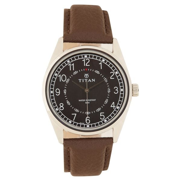Titan Men's Timeless Charm: Men's Analog Watch with Black Dial and Brown Leather Strap Watch