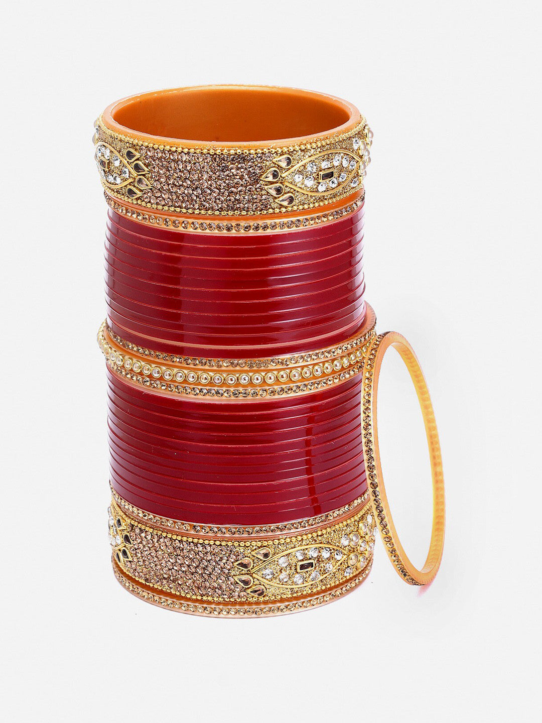 Panash Set of 66 Gold Plated Maroon AD Stone Wedding Chuda Set