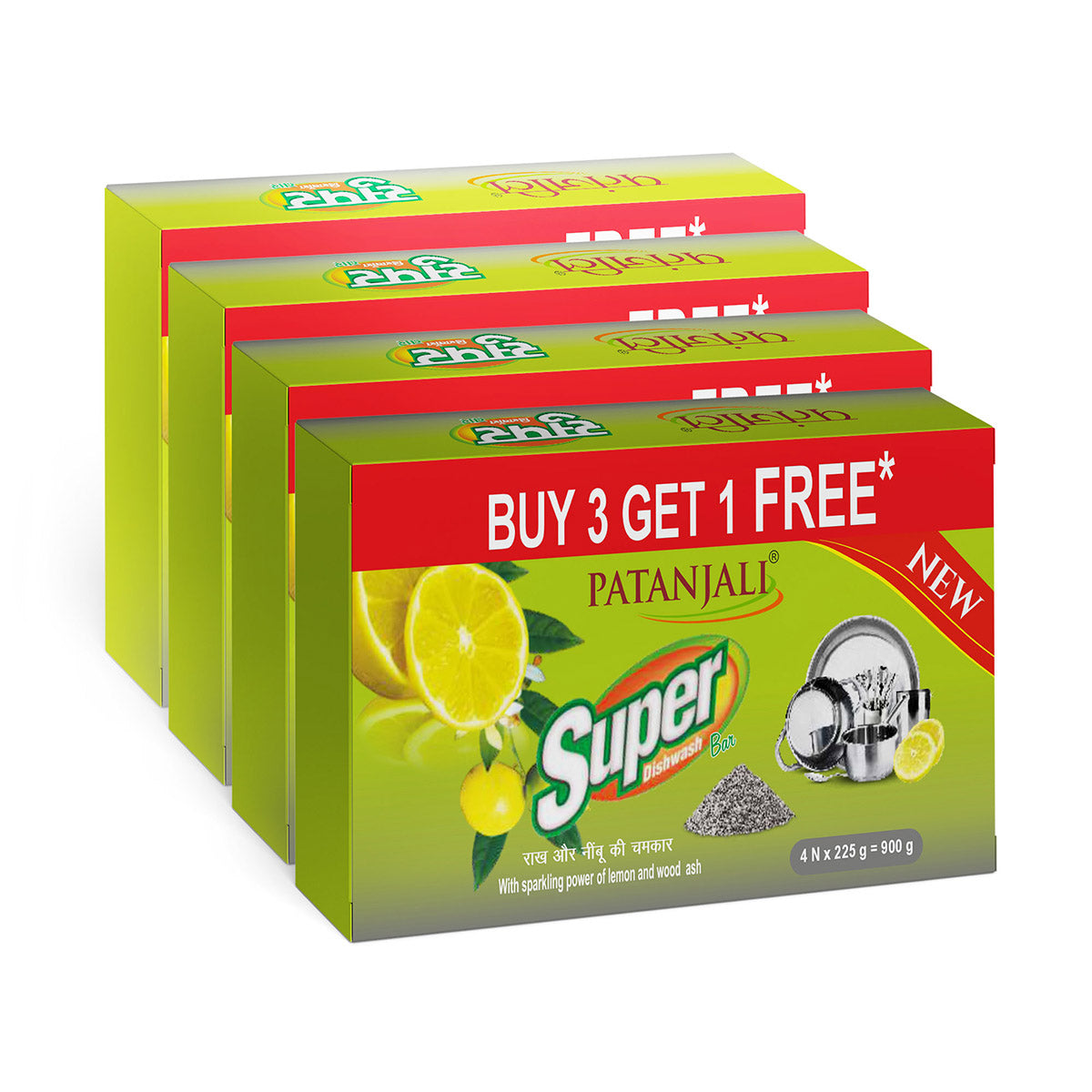 Patanjali Super Dish Wash Bar 225g B3G1 Free - 900g