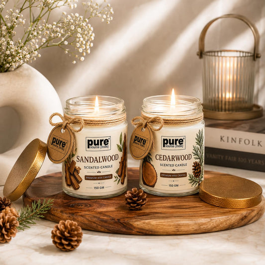 Pure Source India Scented Jar Candle Set of 2 150 g Sandalwood and Cedarwood