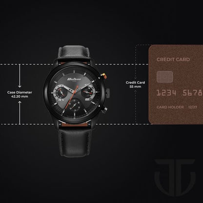Titan Octane Quartz Multifunction Black Dial With Black Leather Strap Watch For Men