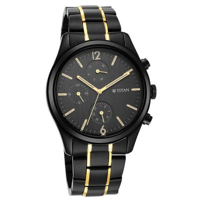 Titan Black and Gold Anthracite Dial Analog Stainless Steel Strap watch for Men